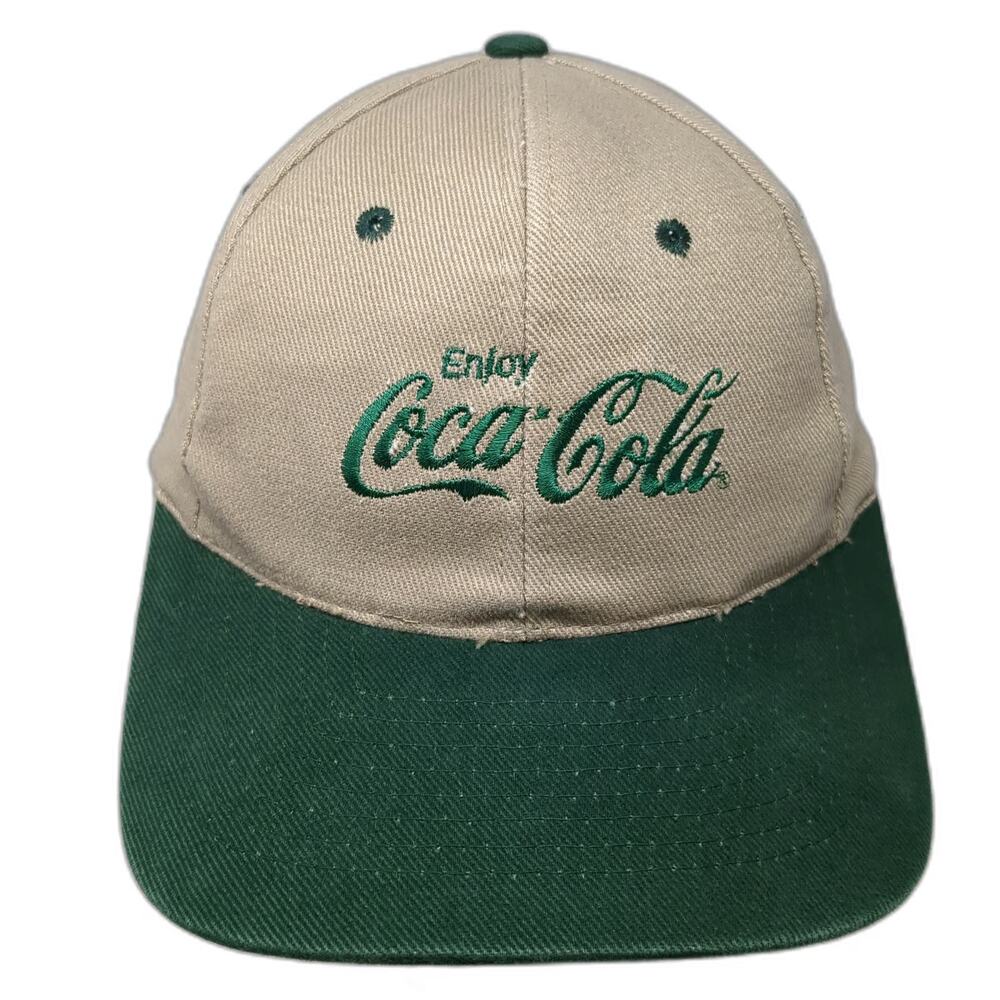 KC Snapback Beige Green One Size Enjoy Coca-Cola Logo Two Tone 6 Panel Hat